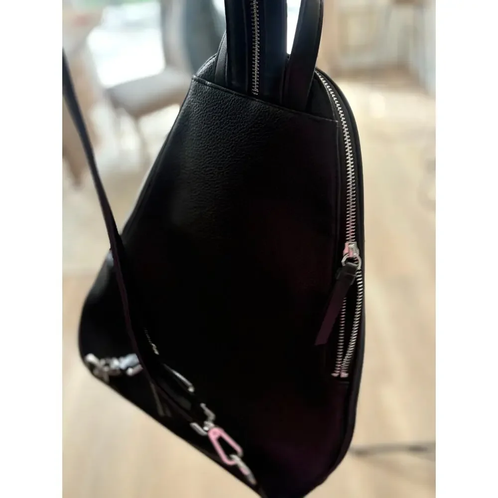Calvin Klein Black Faux Leather Diagonal Zip Backpack